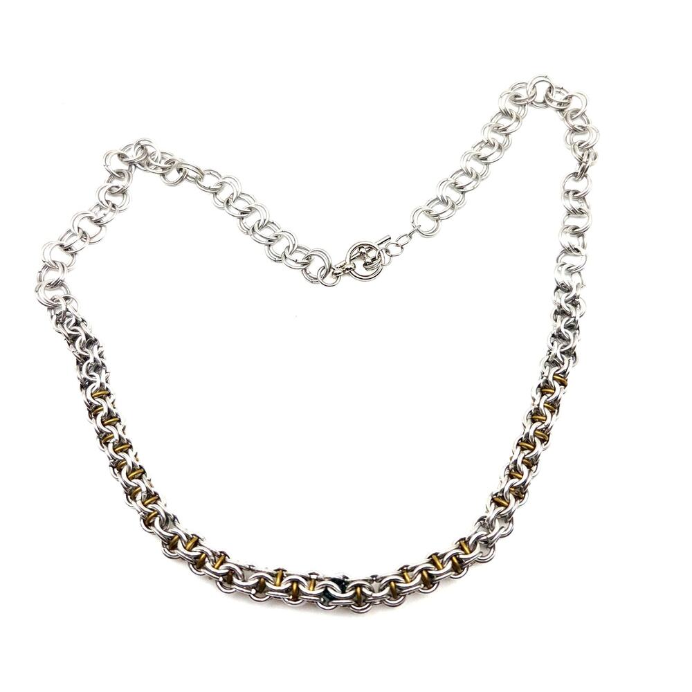 Hand Crafted Chainmaille Box Weave Stainless Captured Green Gem Necklace Unisex View 6